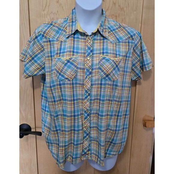 Vintage Plaid pearl Snap-Front Western Shirt Short Sleeves Dual Chest Pockets - Picture 1 of 8